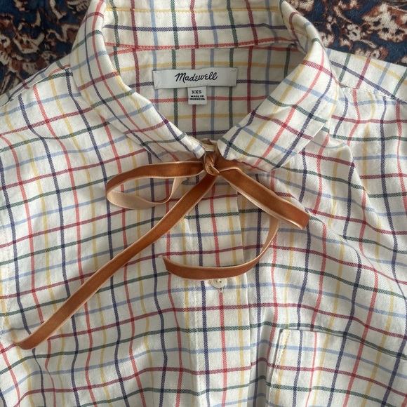 Madewell pussybow Parisian velvet blouse top collar tie bow Alexa Chung check - Picture 3 of 6